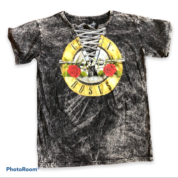 Bravado Guns N Roses Acid Wash Lace Up Tee- Medium - Picture 2 of 7